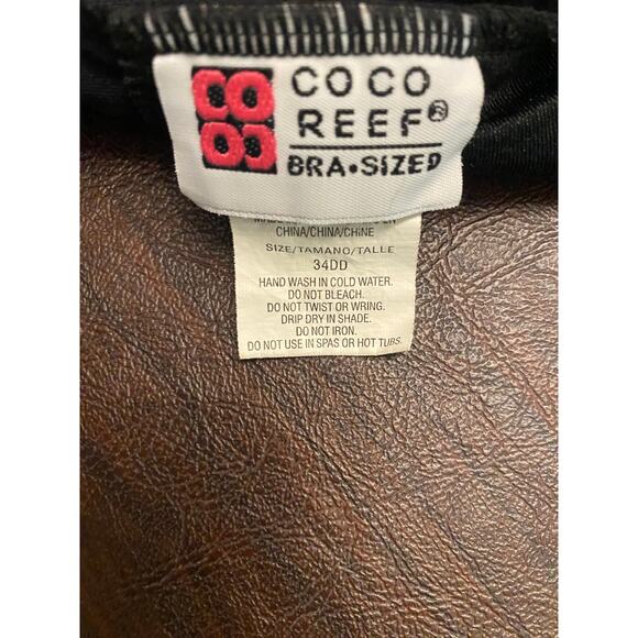 Coco Reef 34DD Black Tankini Top Embroidered Sequin Blue Floral Adjustable Strap - Picture 7 of 9